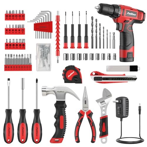 149-Piece Home Drill Set with 12V Red Cordless Drill, Hand Tools