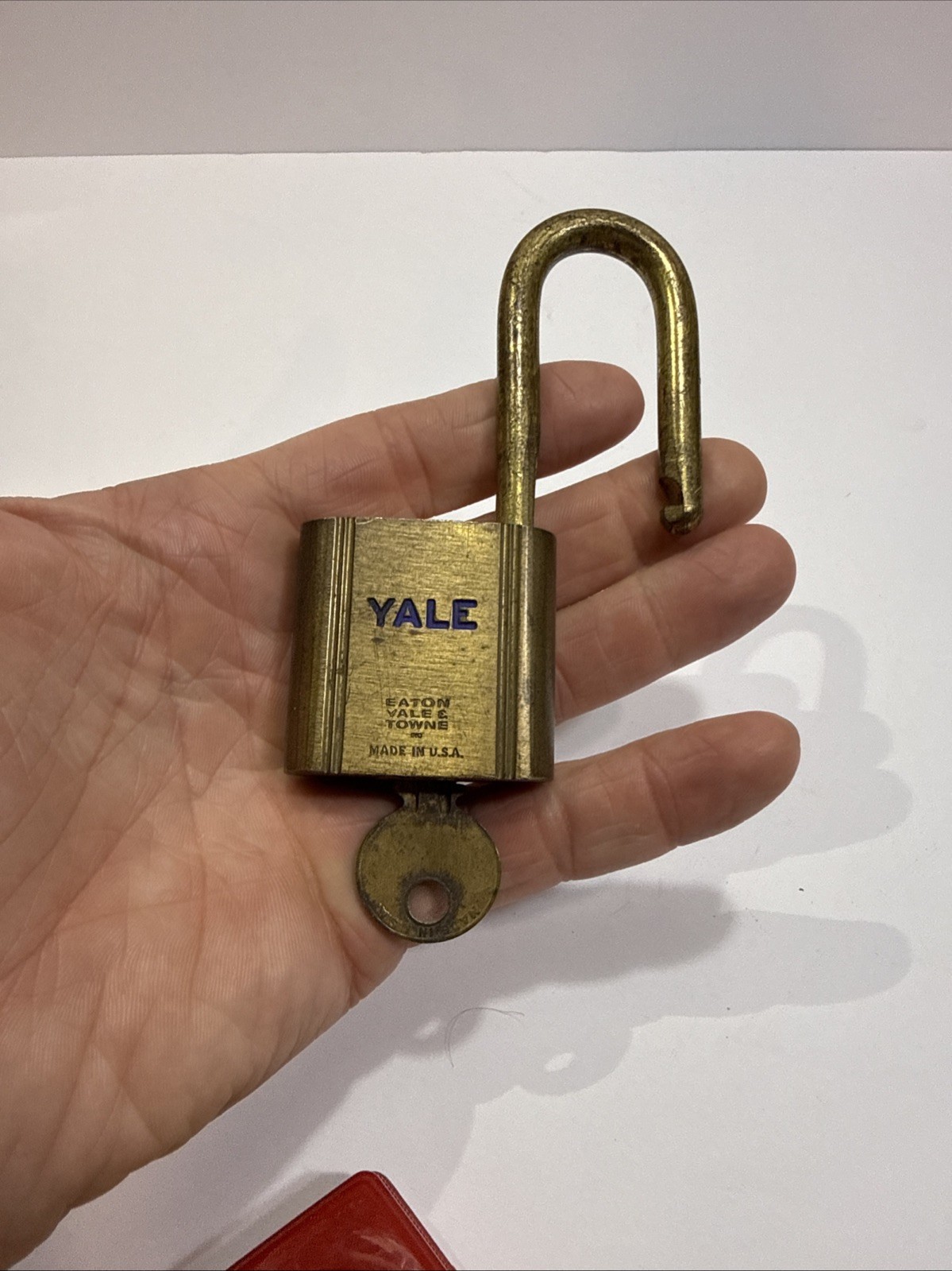 Vintage Yale Towne Solid Brass Padlock Lock with 2 Keys Made in USA Blue Logo