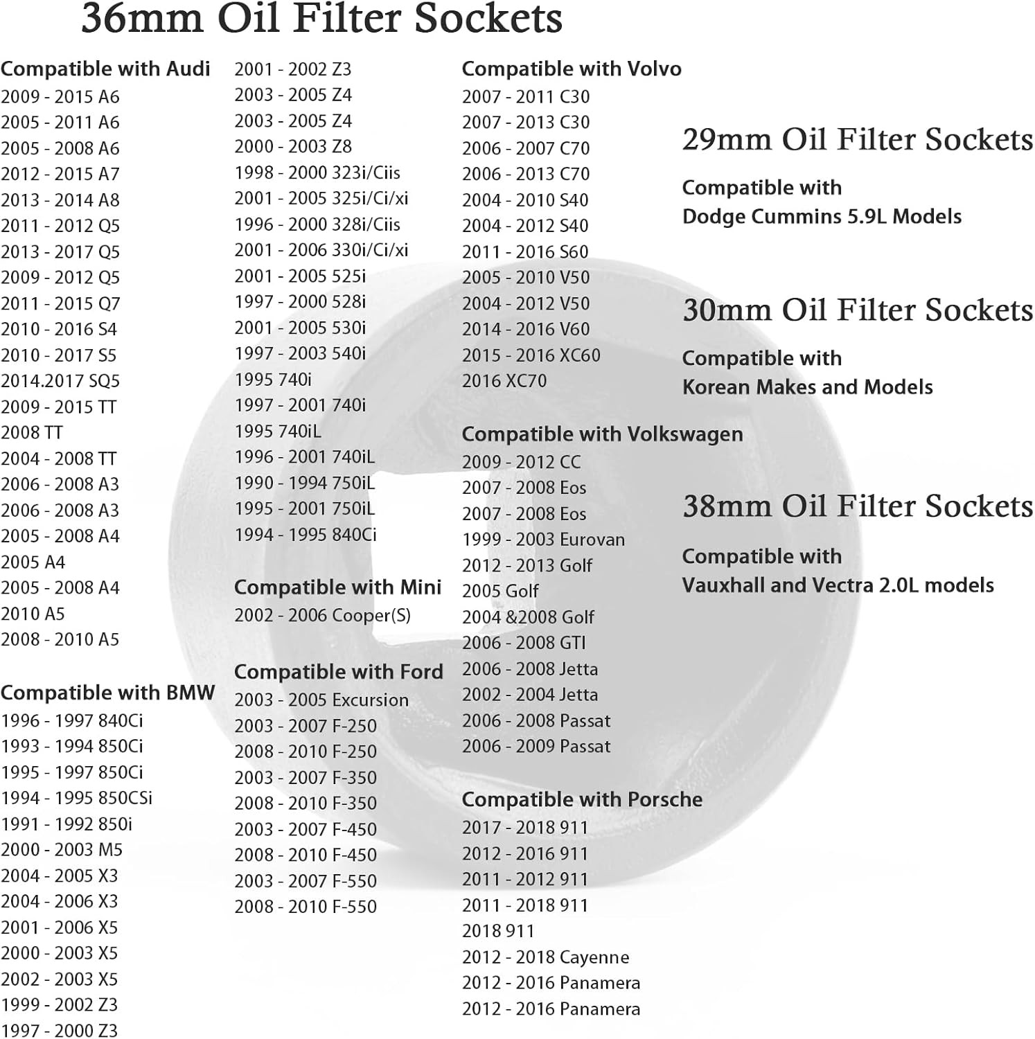 7PCS Oil Filter Socket Set,3/8″ Drive 24mm,27mm,29mm,30mm,32mm,36mm,38mm Oil Fil
