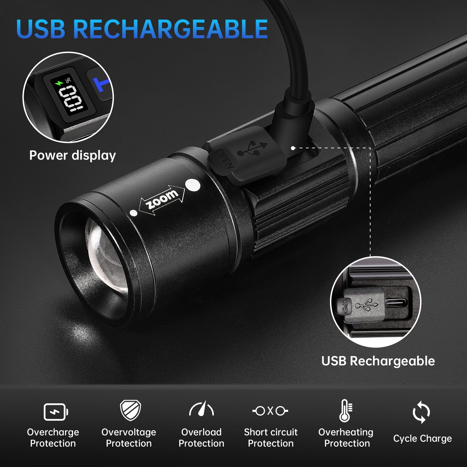 TrixHub Rechargeable Flashlights 2 Pack, Super Bright High 2 Black