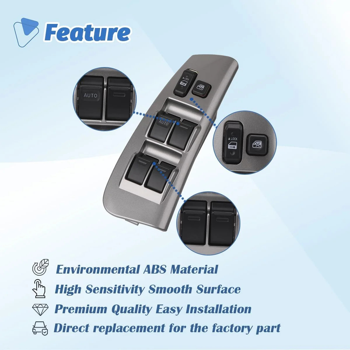 Front Left Driver Side Power Window Switch Control Button & Door Switch Panel Be