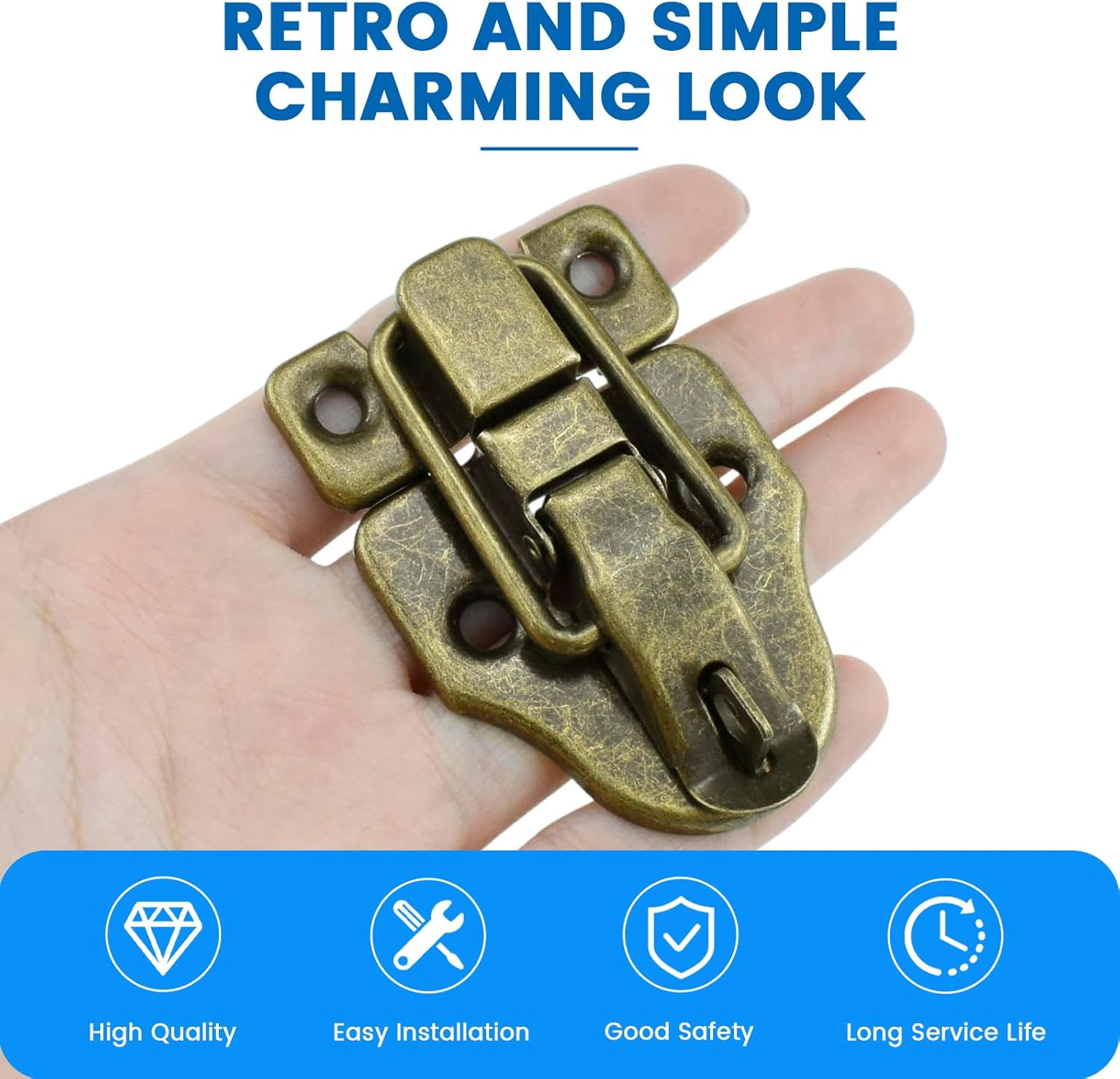 2-Pack Retro Bronze Style Toggle Latch – Antique Metal Duckbilled Hasp Catch wit