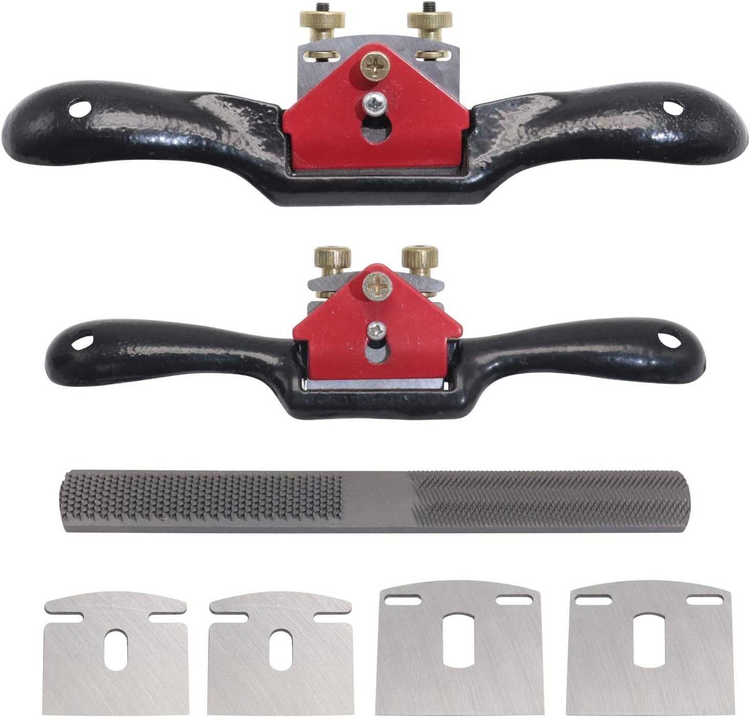 Adjustable Spokeshave Set: 9″ & 10″ with 4 Blades & Rasp File for Woodworking