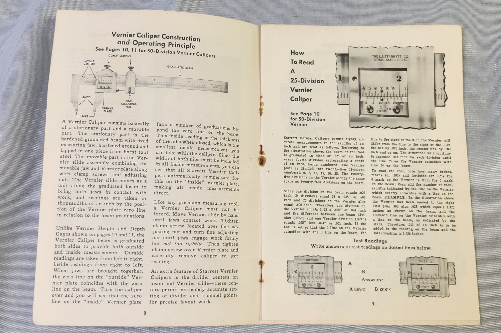 Vtg 1963 STARRETT “HOW T READ USE CARE FOR MICROMETERS & VERNIER GAGES” BOOKLET!