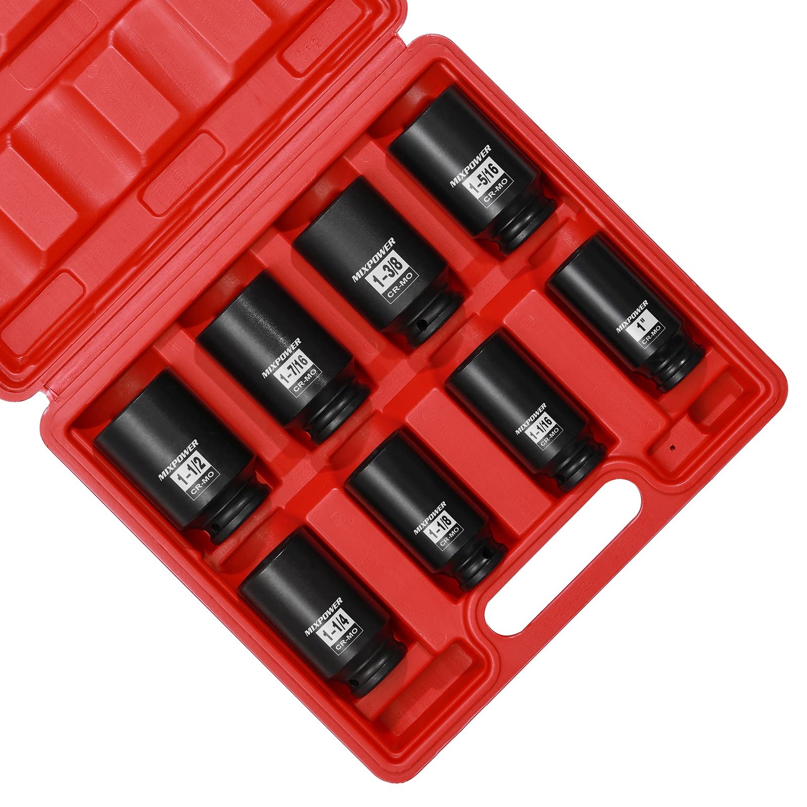 MIXPOWER 8pc 1/2-in Drive Deep Impact Socket Set CR-MO 6 Point SAE 1-1.5in