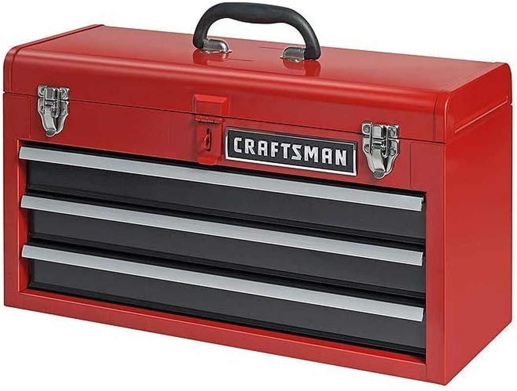 3-Drawer Metal Portable Chest Toolbox Red