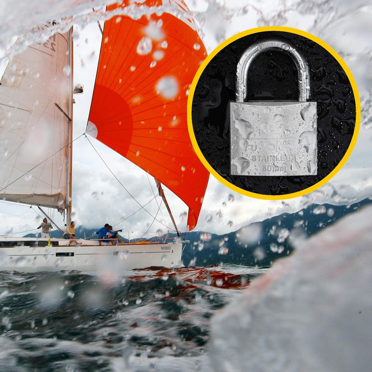 Stainless Steel Pin Tumbler Padlock, 304 Marine Series, Weatherproof Padlock for