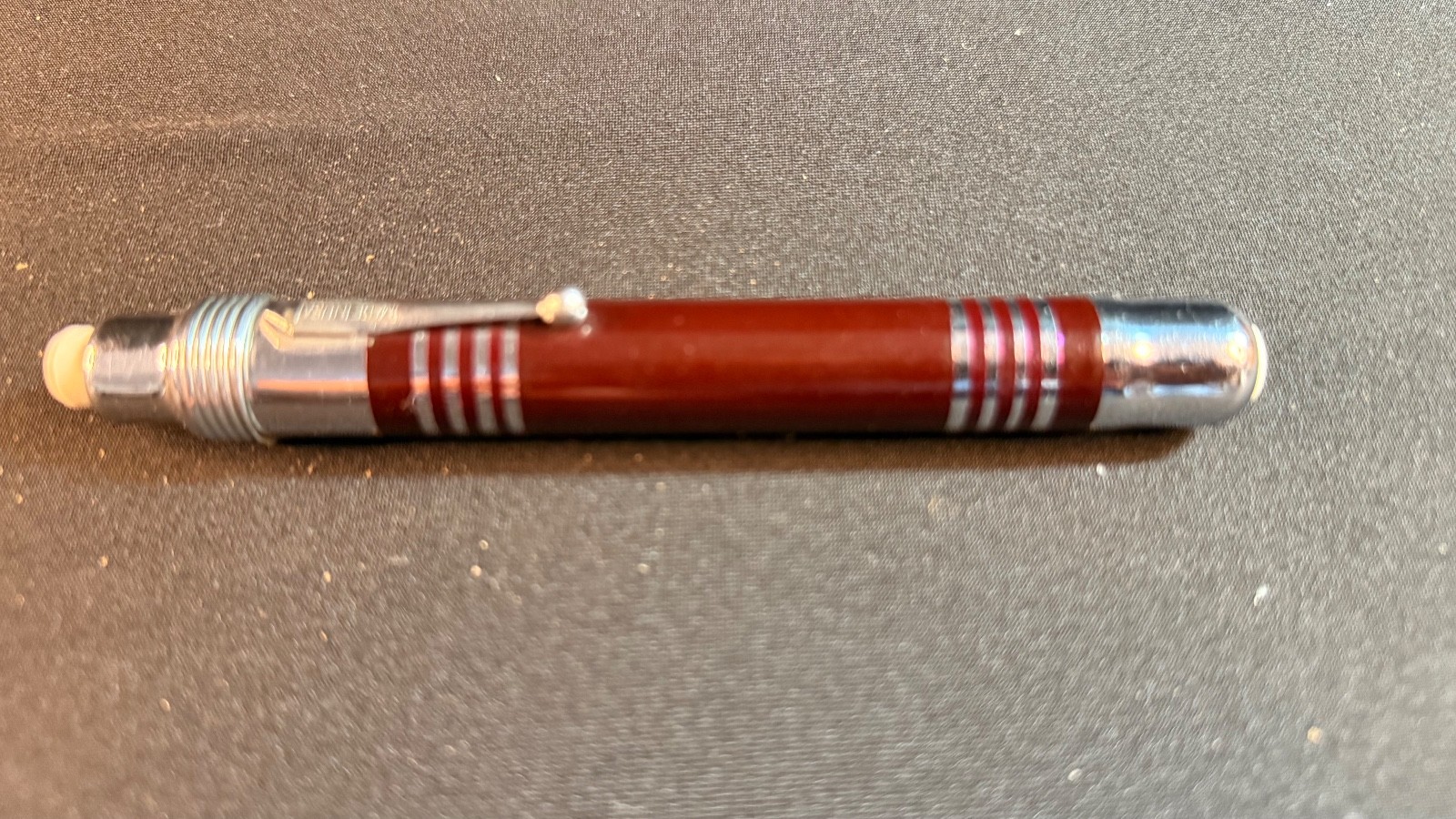 Art Deco Burgess Burgandy & Chrome Pen Light Flashlight