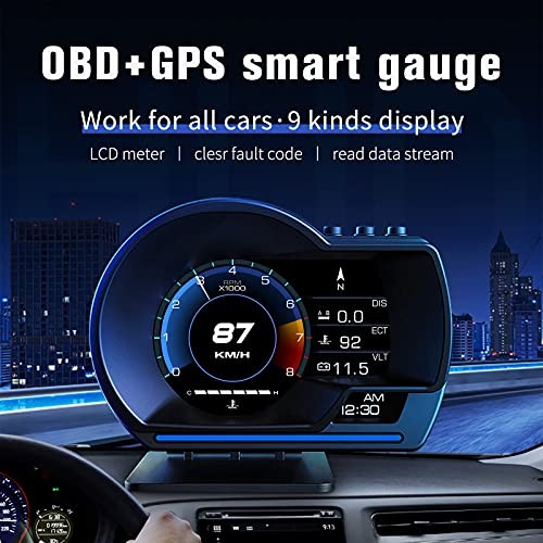 OBD2 Gauge,OBD+GPS HUD Digital Display Gauge 10 Kinds Display