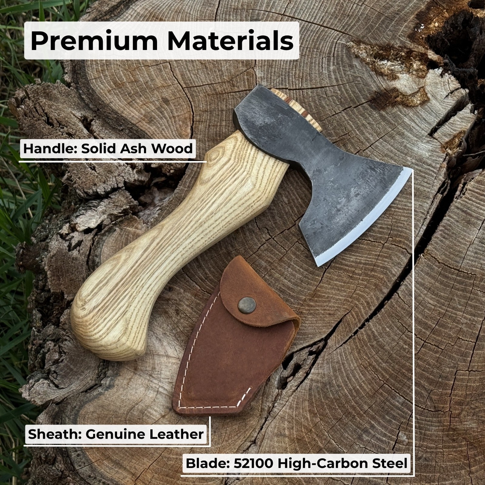 Small Woodworking Axe for Carving Projects – Carbon Steel Blade, Ash Wood Handle