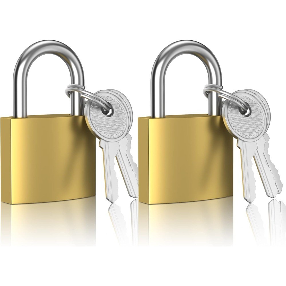 Small Keyed Padlocks 32mm Gold 2 Pack Locker Lock with Keys Compact Hardened