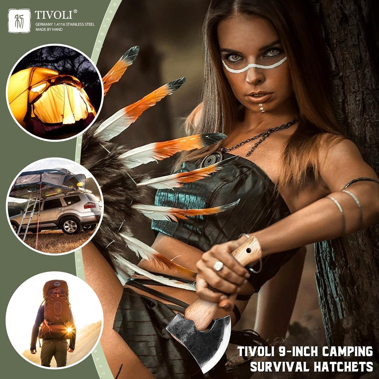 9-Inch Small Hatchet Camping Axe Bushcraft Axe for Wood Splitting and Kindling