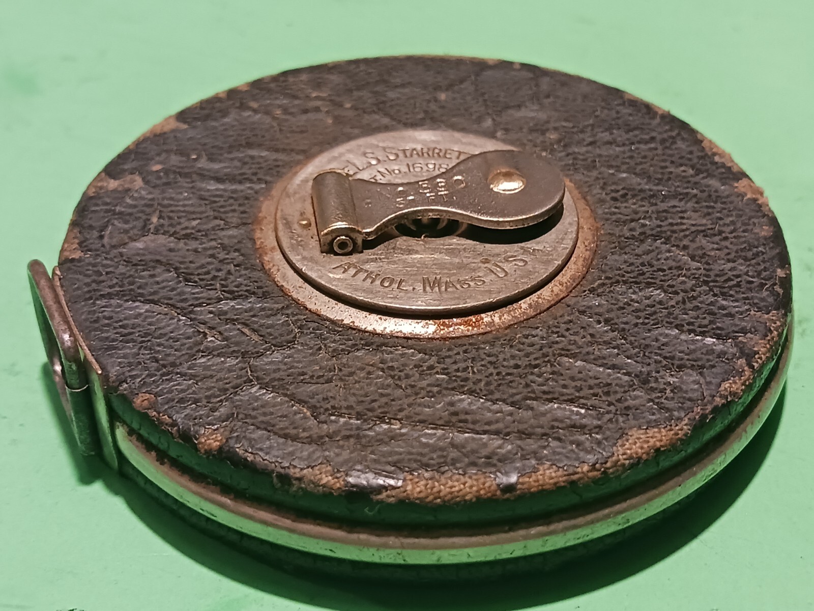 Vintage STARRETT no.530 & no 135 Black Steel Tape50′ Feet Leather & pocket level