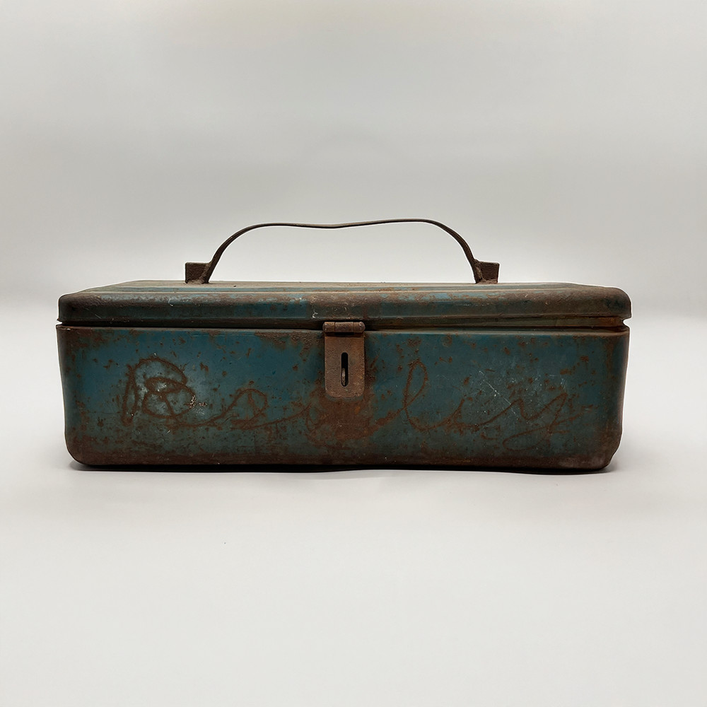 Pair of 2 Vintage Steel Tool Boxes – Hip Roof / Tombstone – 22” – Red & Green