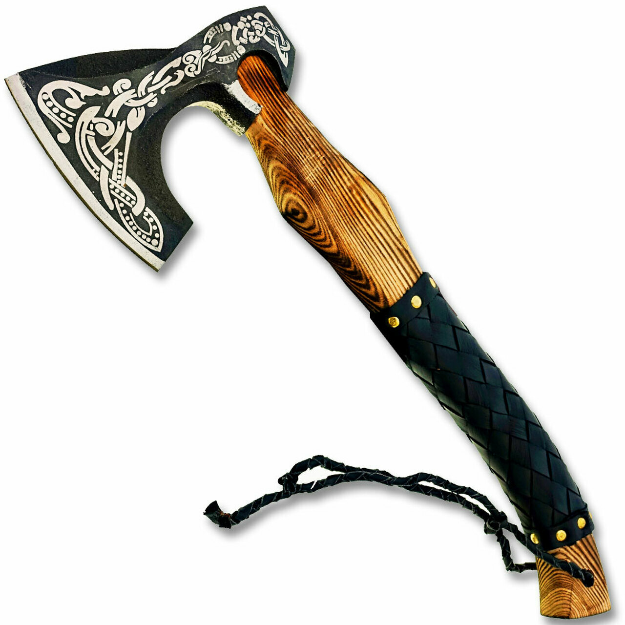 WHITE DEER Hand Forged Viking Axe With Custom Viking Etched on Carbon Steel Head