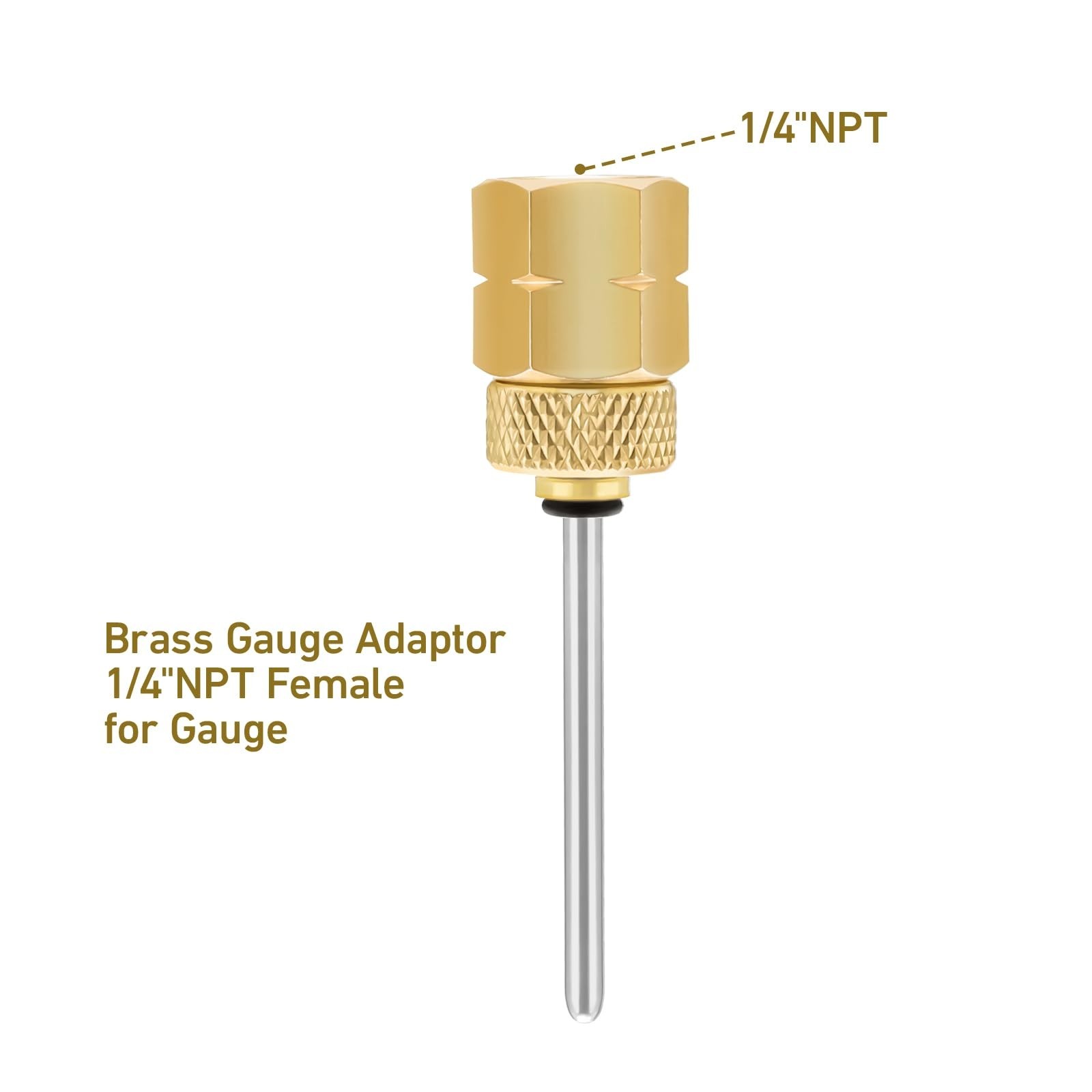 Brass Gauge Adaptor 1/4 NPT Female,2-1/2 OAL x 1-2/5″ x 1/8″ Probe with Stain…