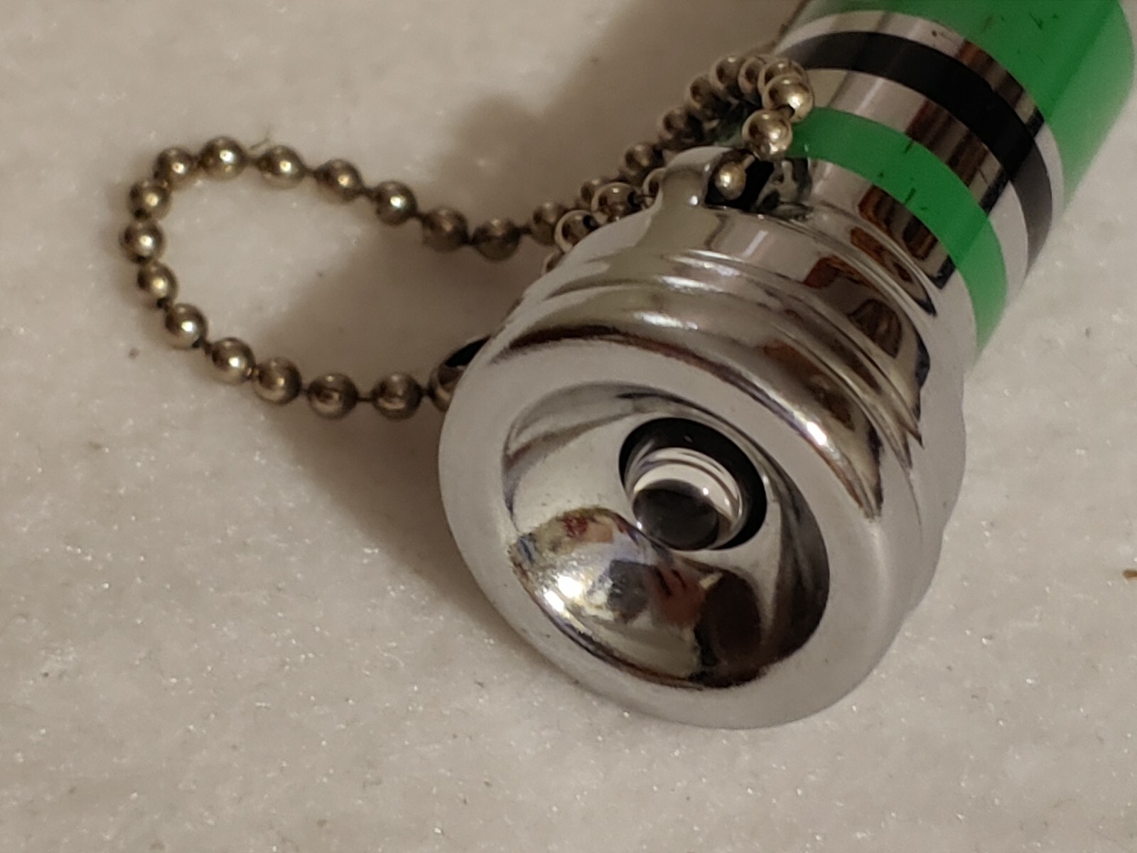 VTG-Miniature Flashlight-ptioUSA Metal Striped Green/Black Mini- See Description