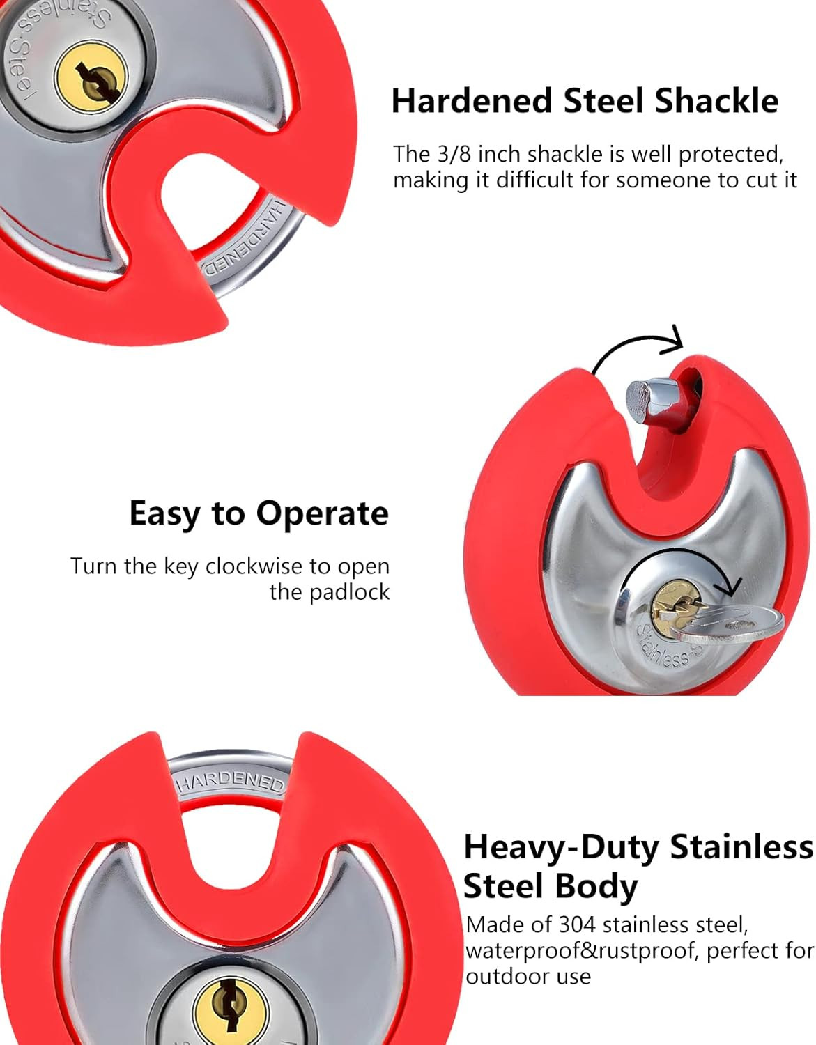 Disc Storage Lock for Storage Unit, Outdoor Waterproof round Padlock, Heavy Duty