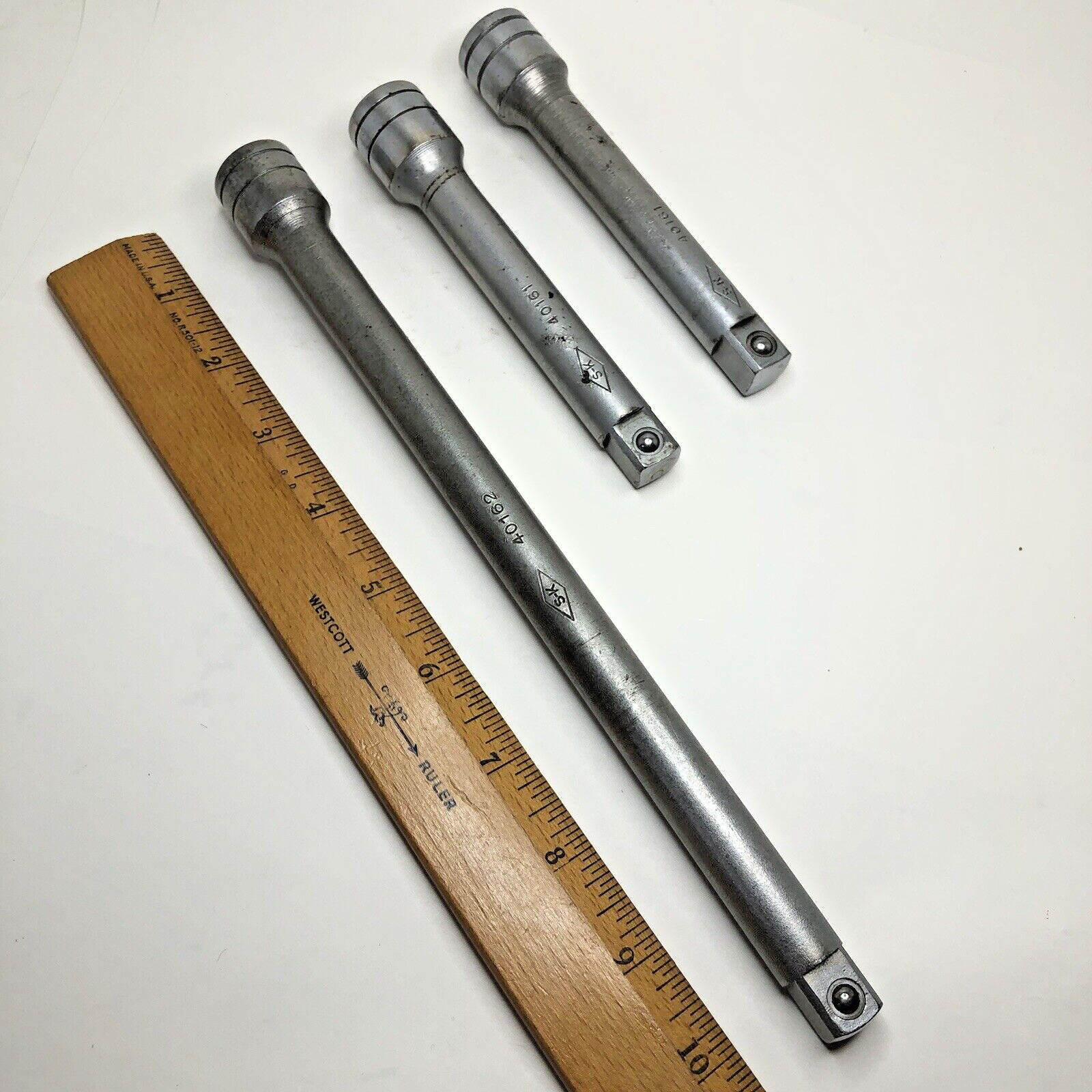 3-Vintage S-K Tools Diamond Logo 1/2″ Drive 10″ 5″ Socket Extension Rod Set USA