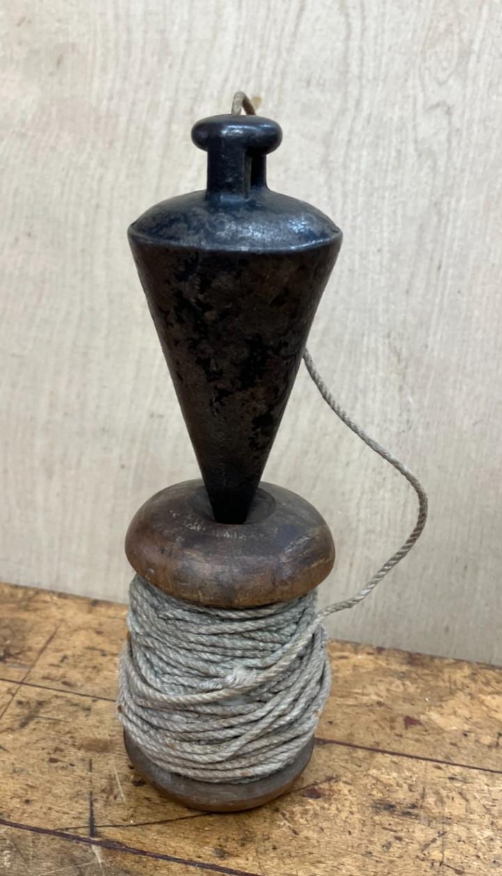 Antique 12oz Plumb Bob & Wooden Spool