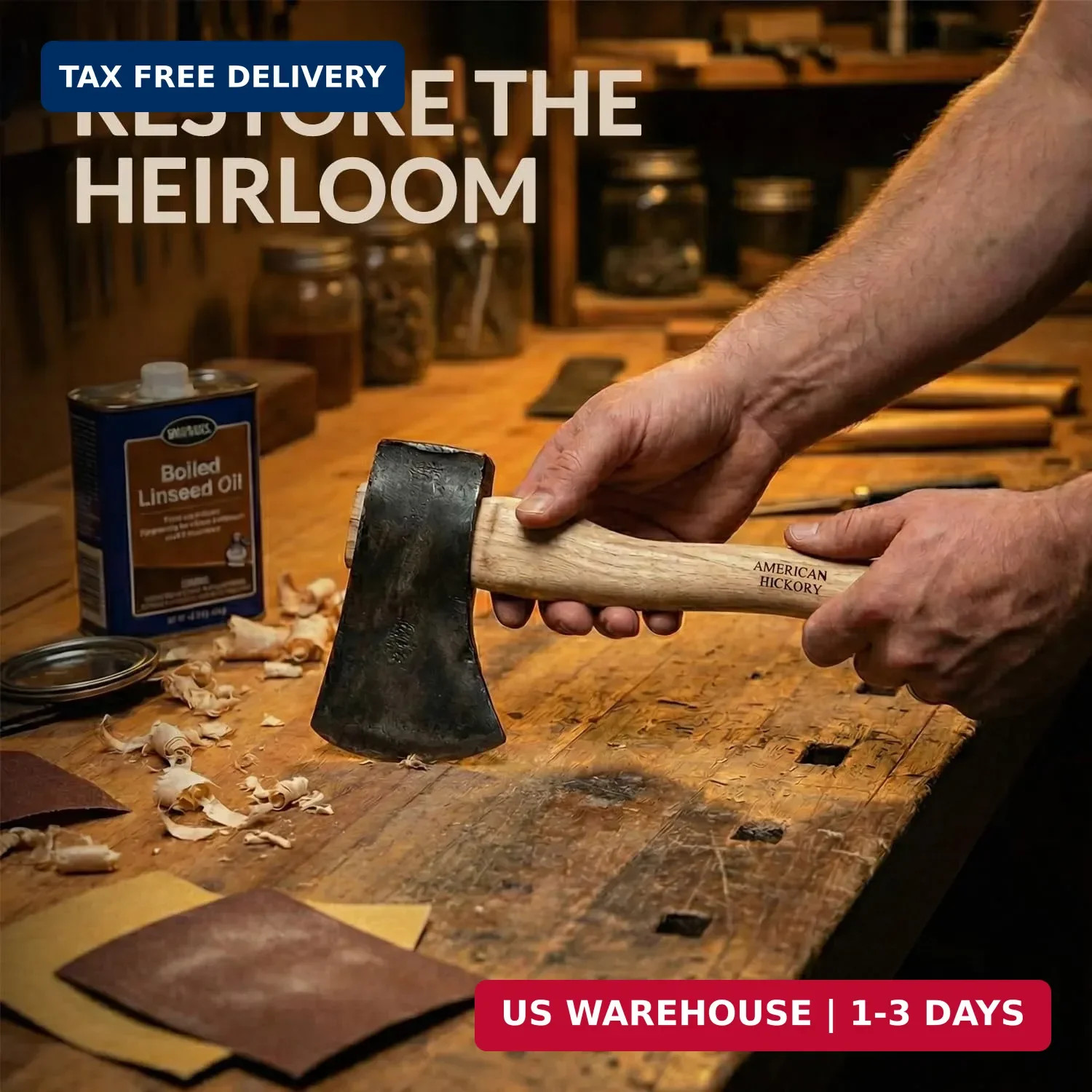 American Hickory Axe Handle 14″ Replacement with Wood & Steel Wedges for 1.25lb