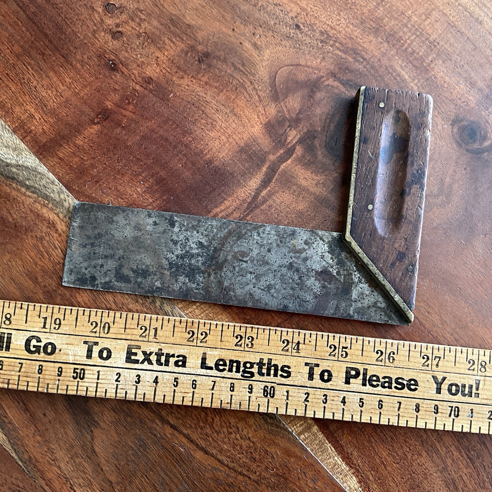 Antique STANLEY Small 7″ Brass & Wood Carpenter’s Try Square Pat’d 2-8-1898