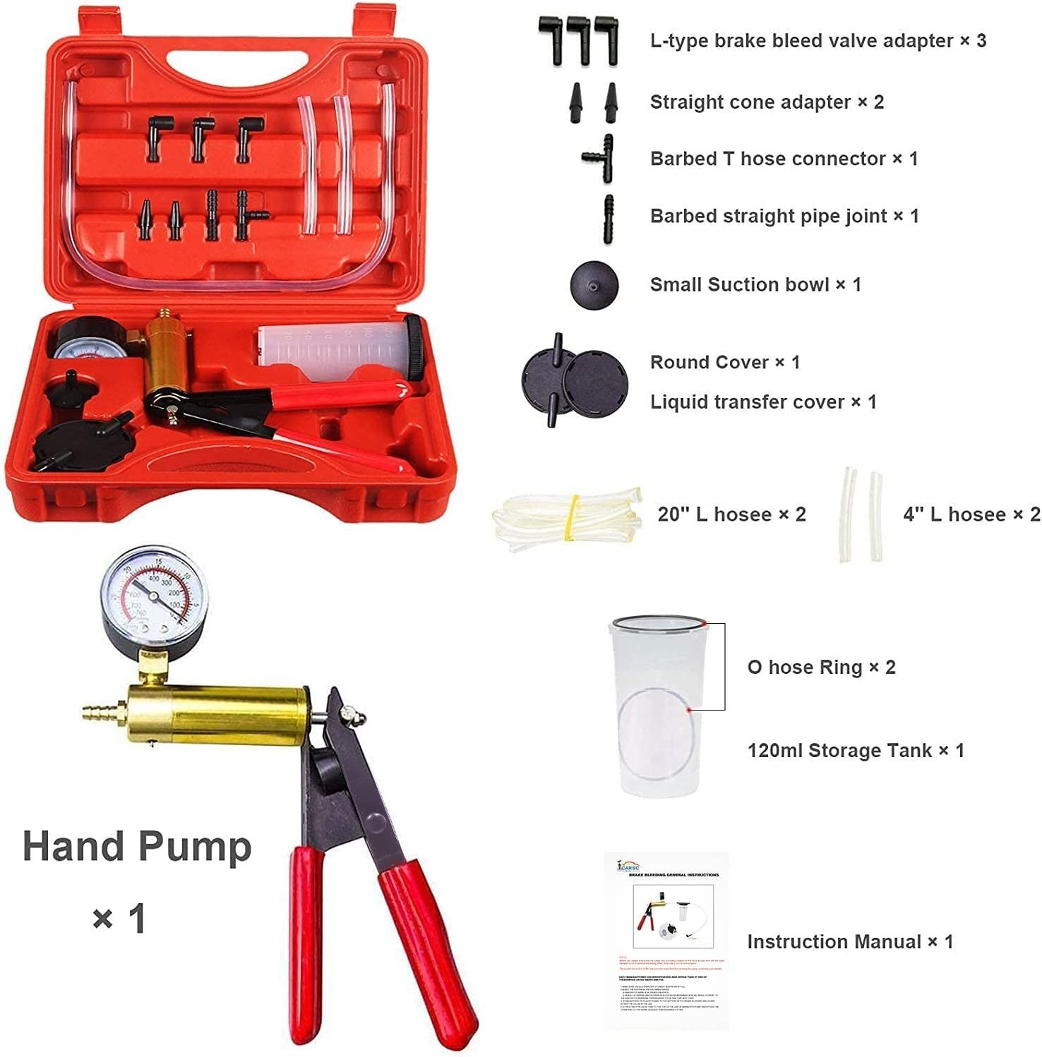 Juego De Probador De Bomba De Vacio Manual Medidor De Vacio Y Kit De Purga Nuevo