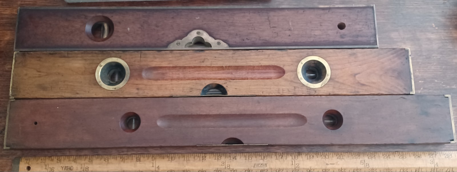 Stratton Bros. No. 1 Brass Bound Rosewood Level 24″ circa 1888, PLUS 2 Stanleys!