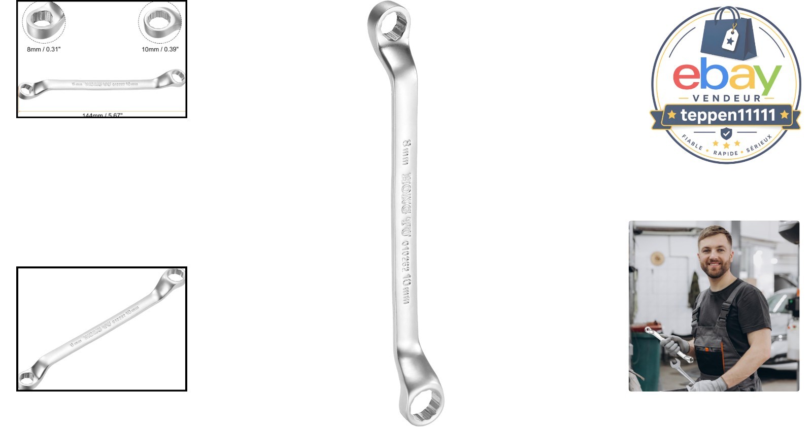 Offset Box End Wrench 8×10 mm 12 Point Ratcheting Carbon Steel