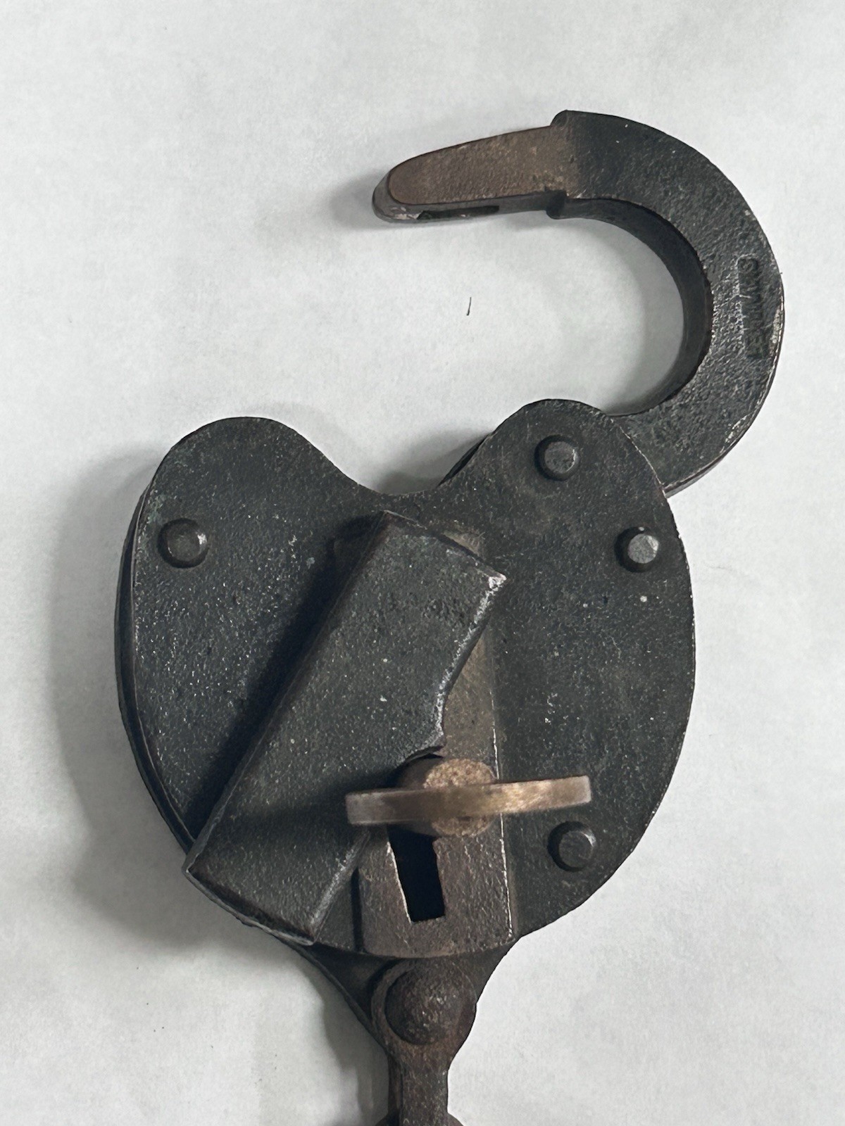 Vintage Padlock SLAYMAKER Heart Shape With Key Marked DE / Lock Stamped 1948 BS