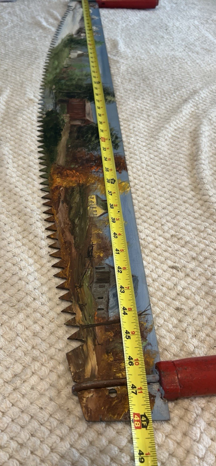 4 Foot Hand Painted 2 Man 2 Handle Crosscut Saw Signed By Artist The Seasons