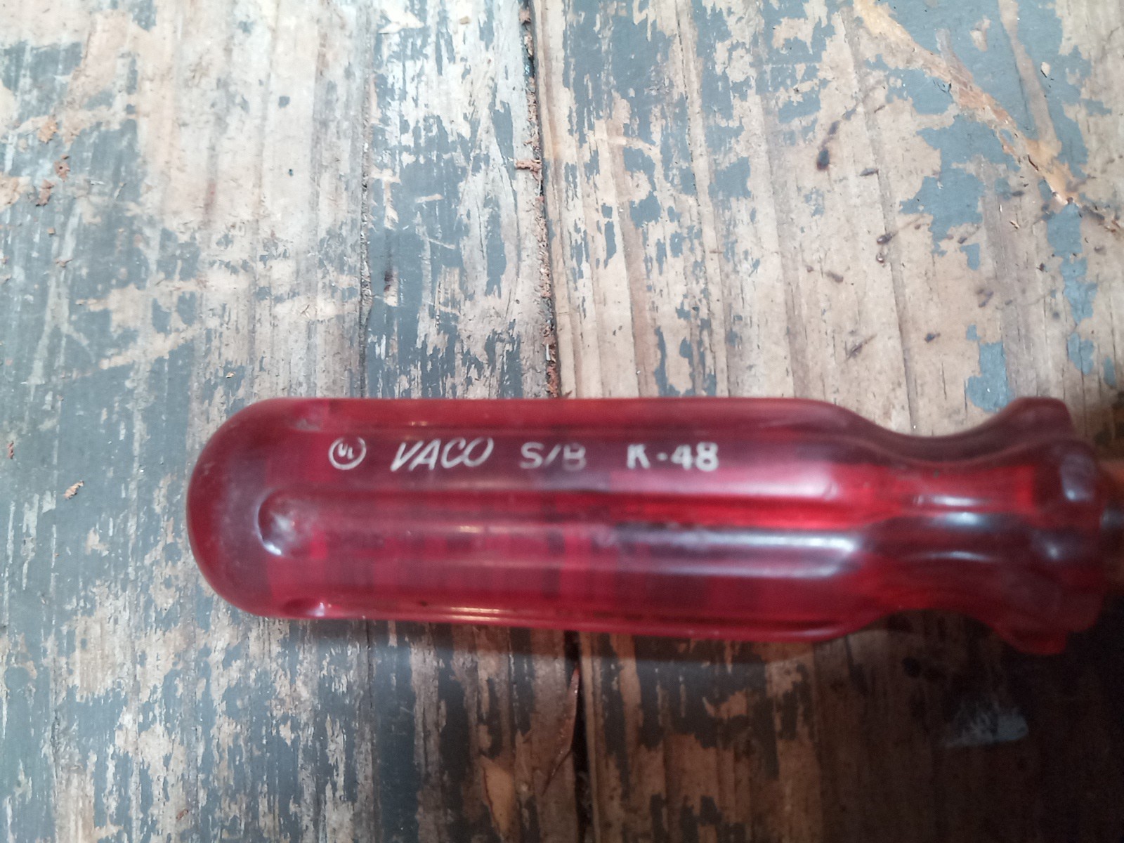 Vintage VACO Screw Holding Driver S/B K-48. Jewel Red handle, 7.5 Inch Shaft.