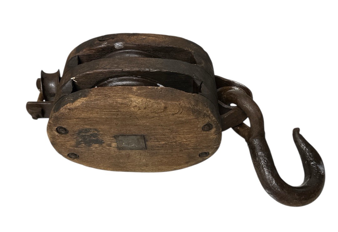 Antique Western Block Co. Large Double Pulley Block & Tackle Hoist 21” long