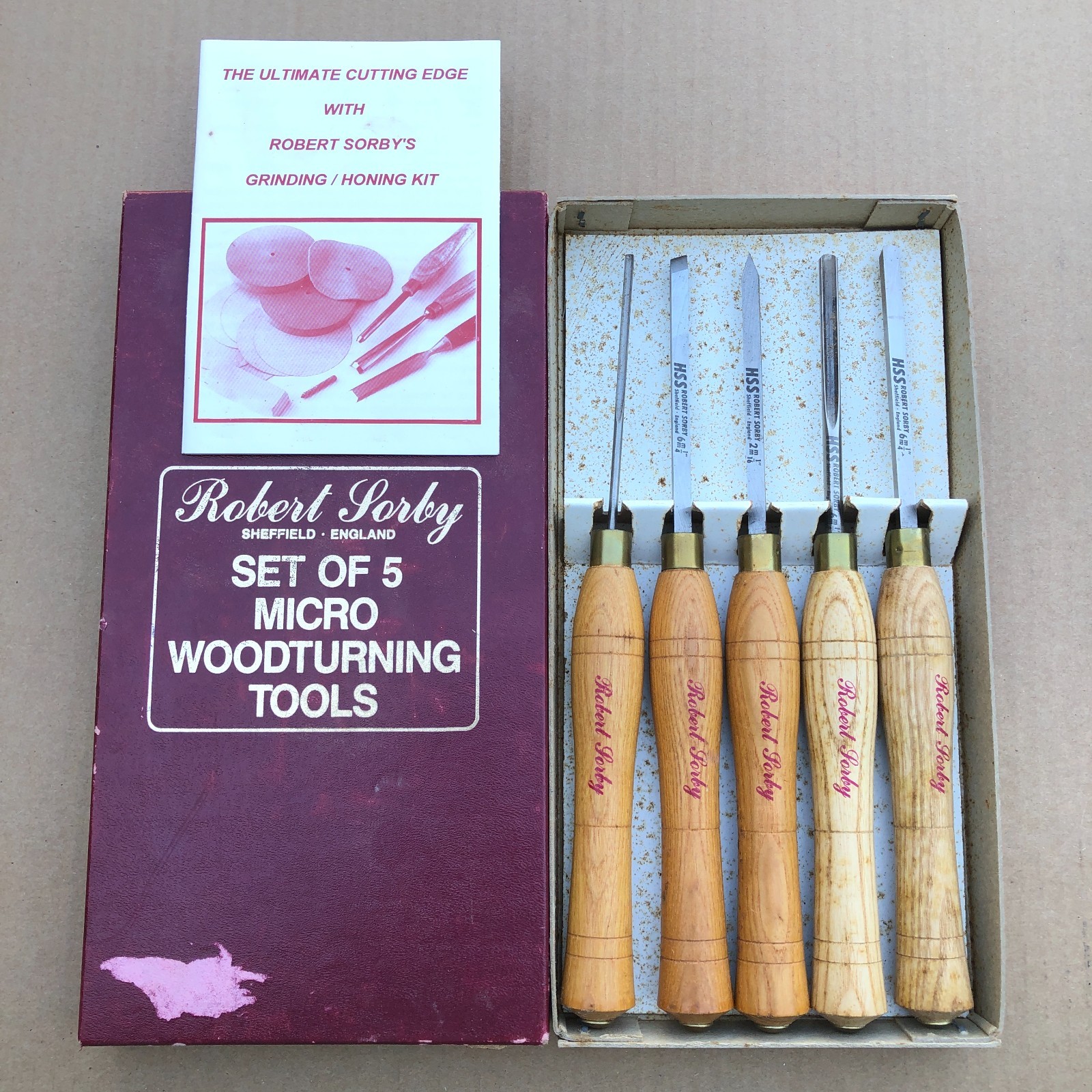 Set of 5 Robert Sorby 45HS Micro Wood Turning Chisels in Box Manual Woodworking