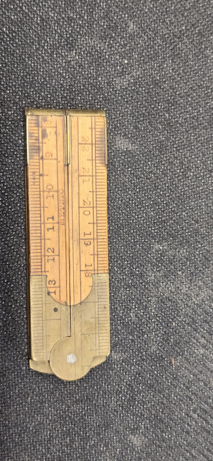 Antique No. 32 Boxwood Brass Extension Folding Rule English Metric 12