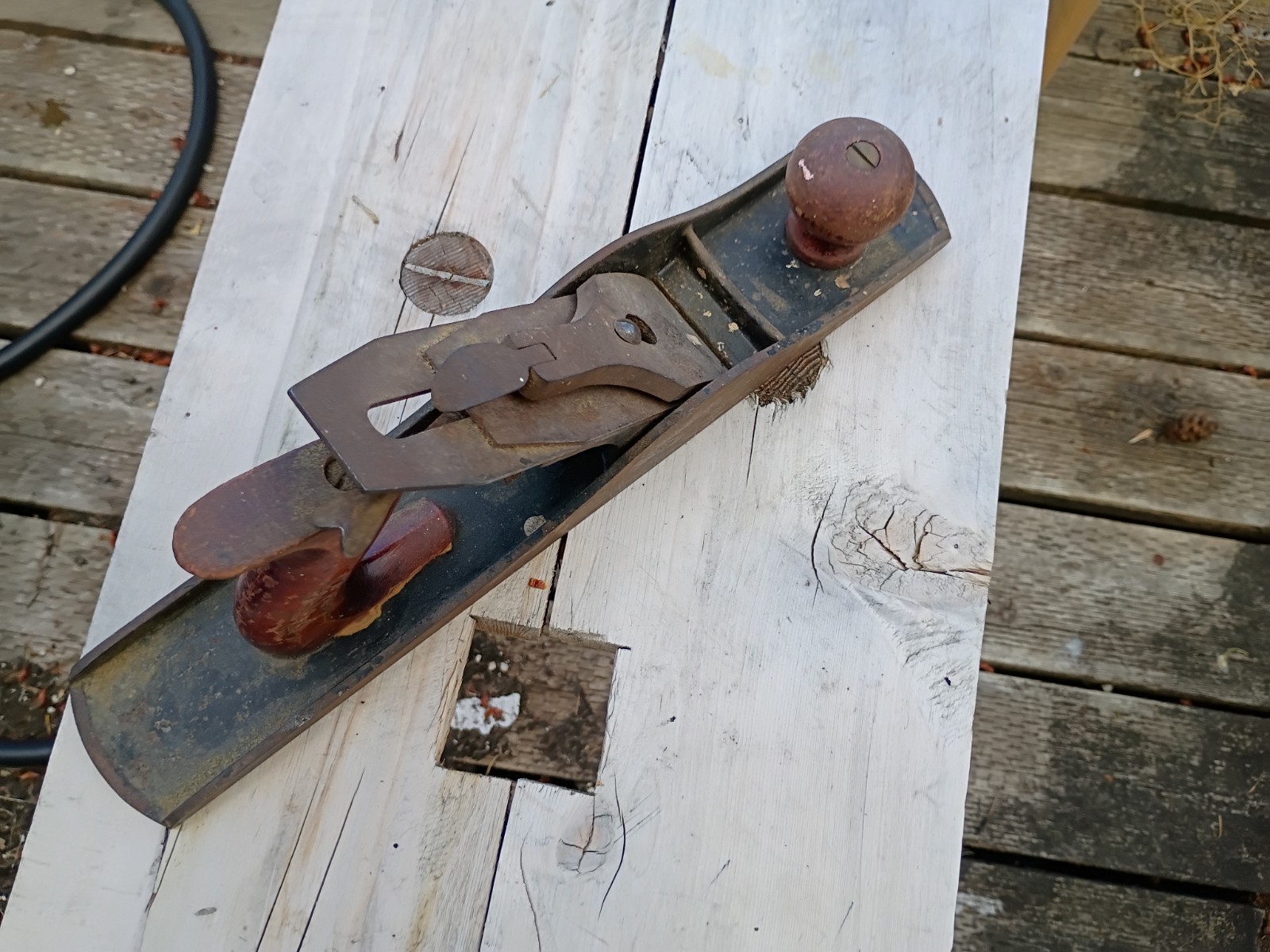 Vintage Stanley Two Tone No 5 Smooth Bottom 14” Wood Plane As Found Condition H
