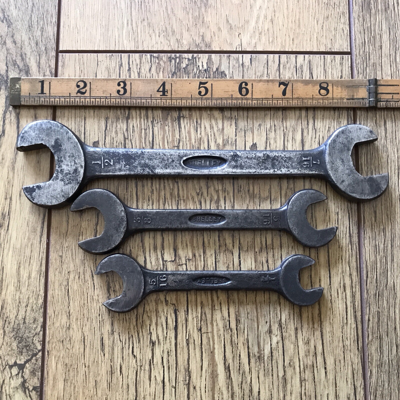 3 Vintage Shelley 1/2″ to 1/4” Whitworth Open Ended Spanners. No 4