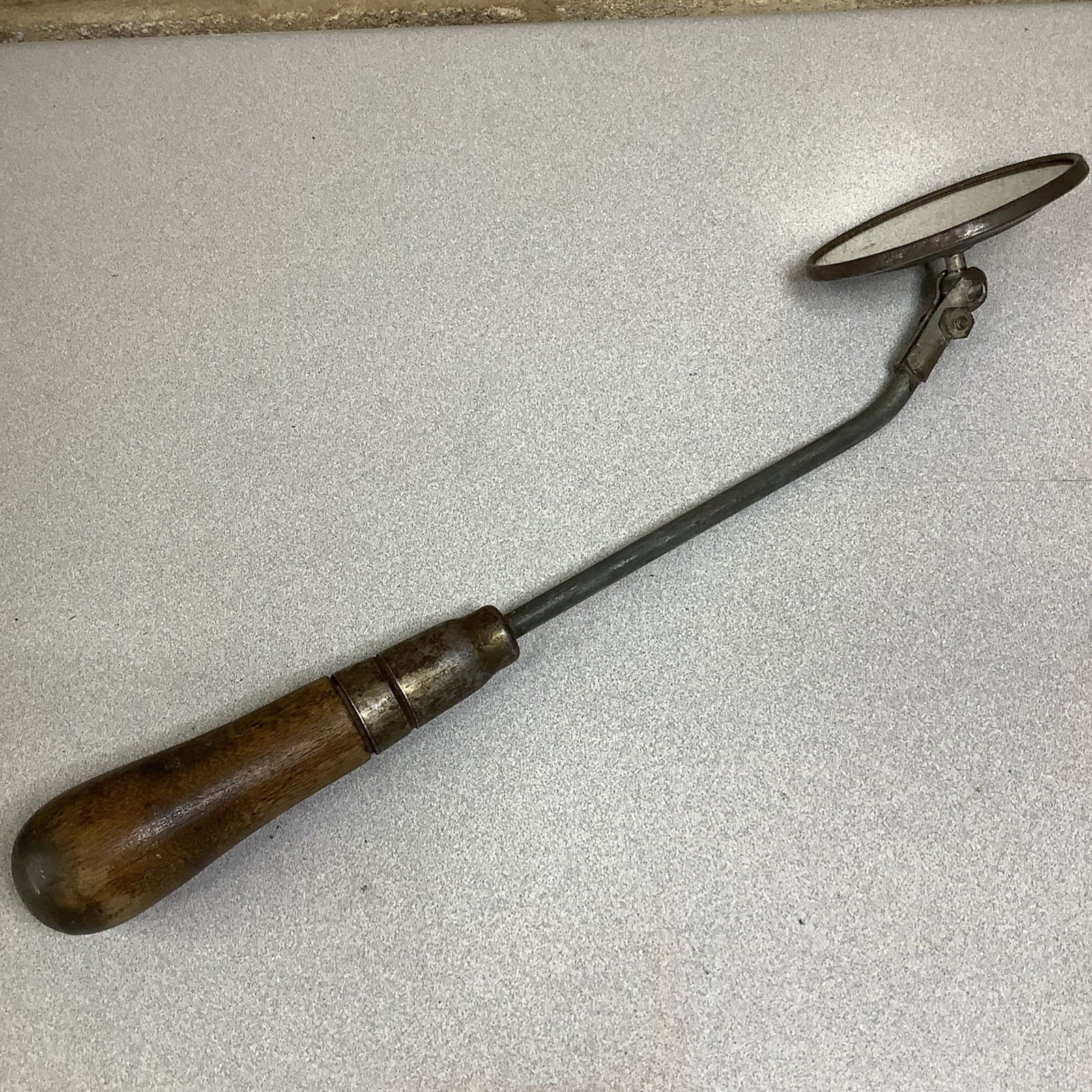 Vintage Antique? Wood Handled Mechanics Inspection Mirror Great Patina