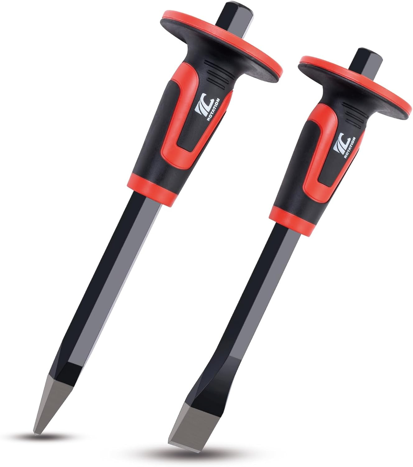 2-Piece Heavy Duty Masonry Chisel Set with Hand Guard, 11 Inch Pointed & Flat Ro