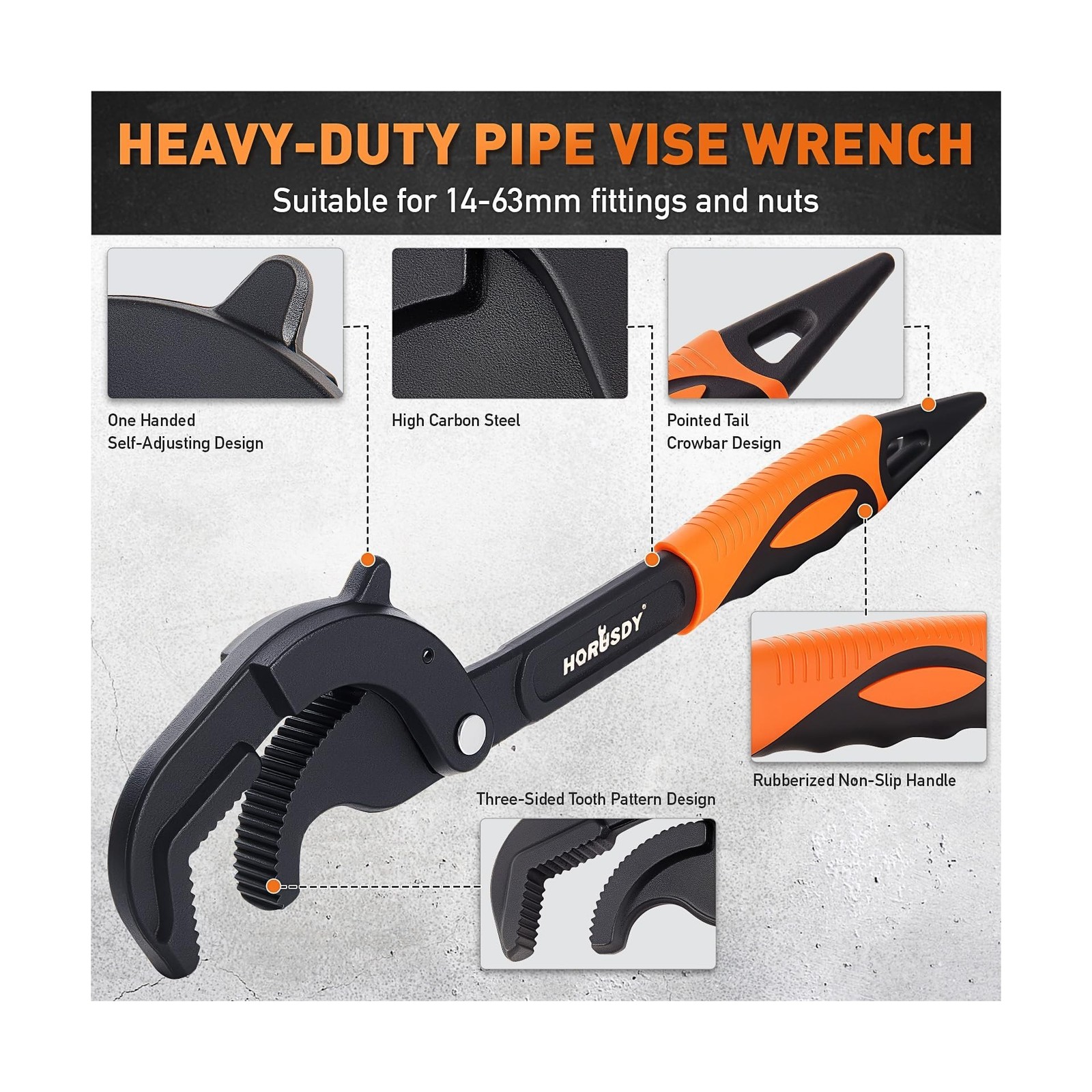 HORUSDY Heavy Duty Pipe Wrench Set, 10” and 15” Self-Adjusting Pipe