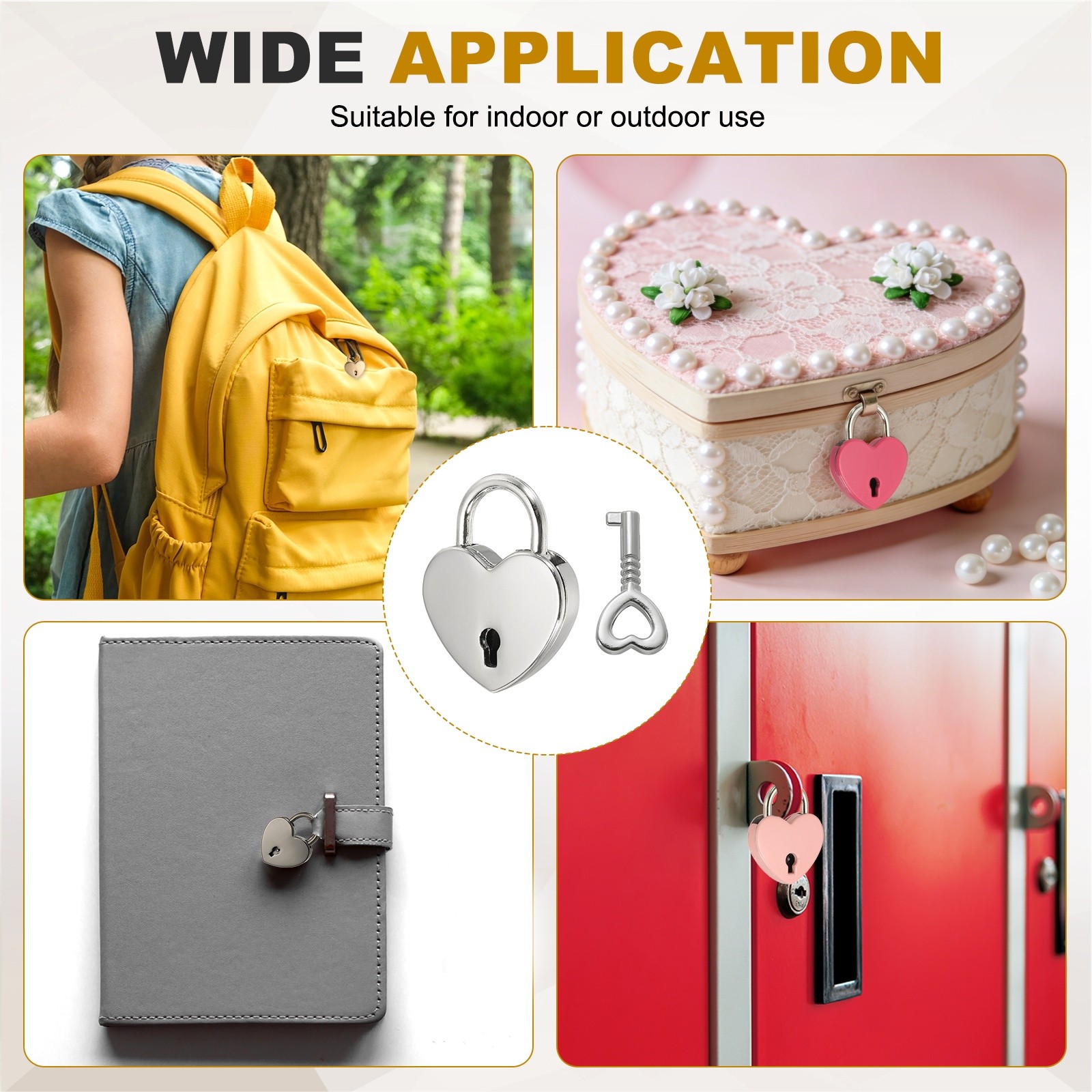 Mini Heart Lock with Key, (1×1.2 Inch, Silver) (4 Pcs), Heart Shaped Padlock