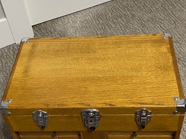 Vtg Grizzly Solid Red Oak 6 Drawer Felt Lined Machinist Tool Box 18″x 13″x 11″