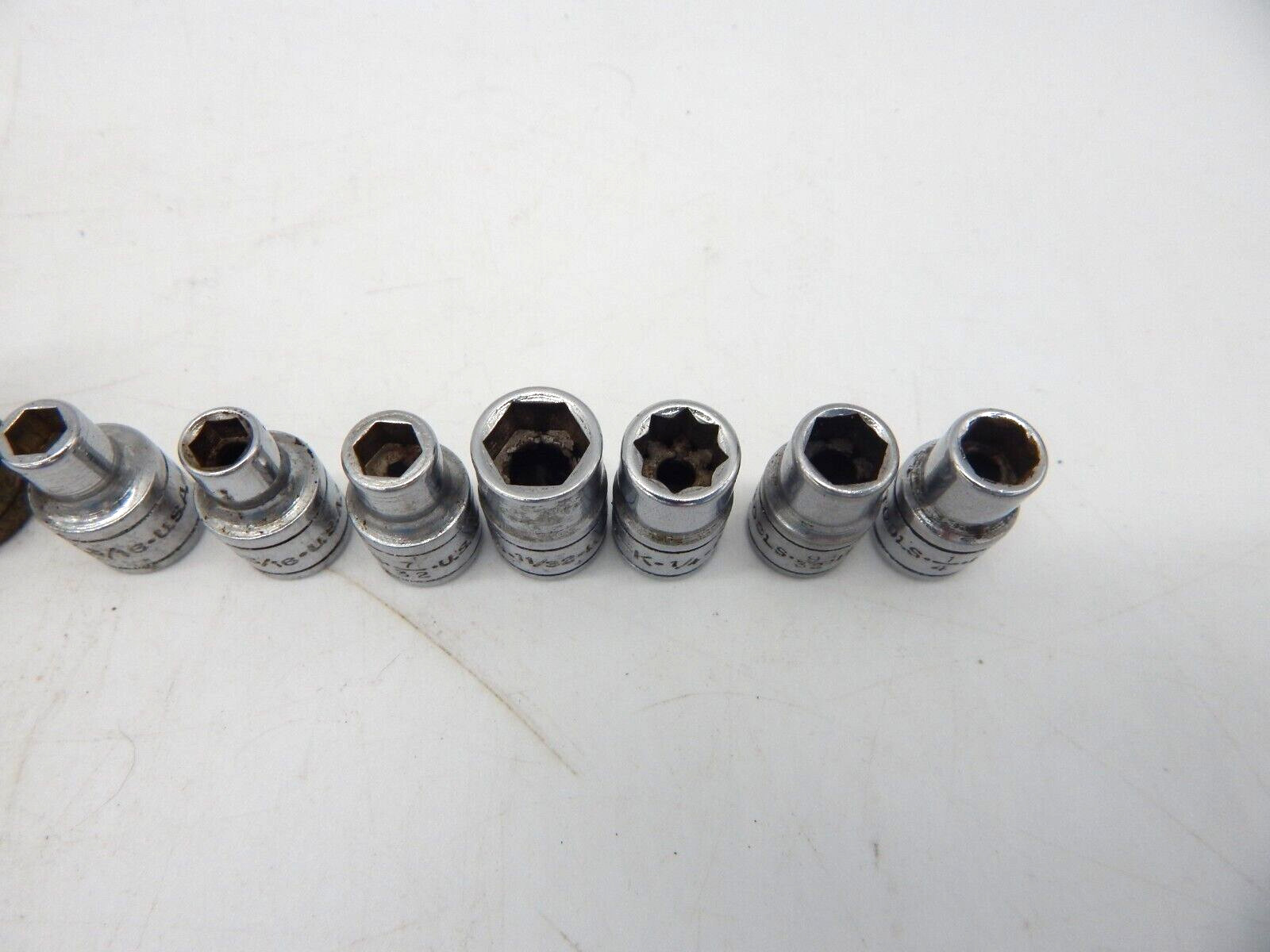 Set of 10 Vintage S K Tools Sockets 1/2″, 3/8″ & 1/4″ Drive 12 & 6 Point USA