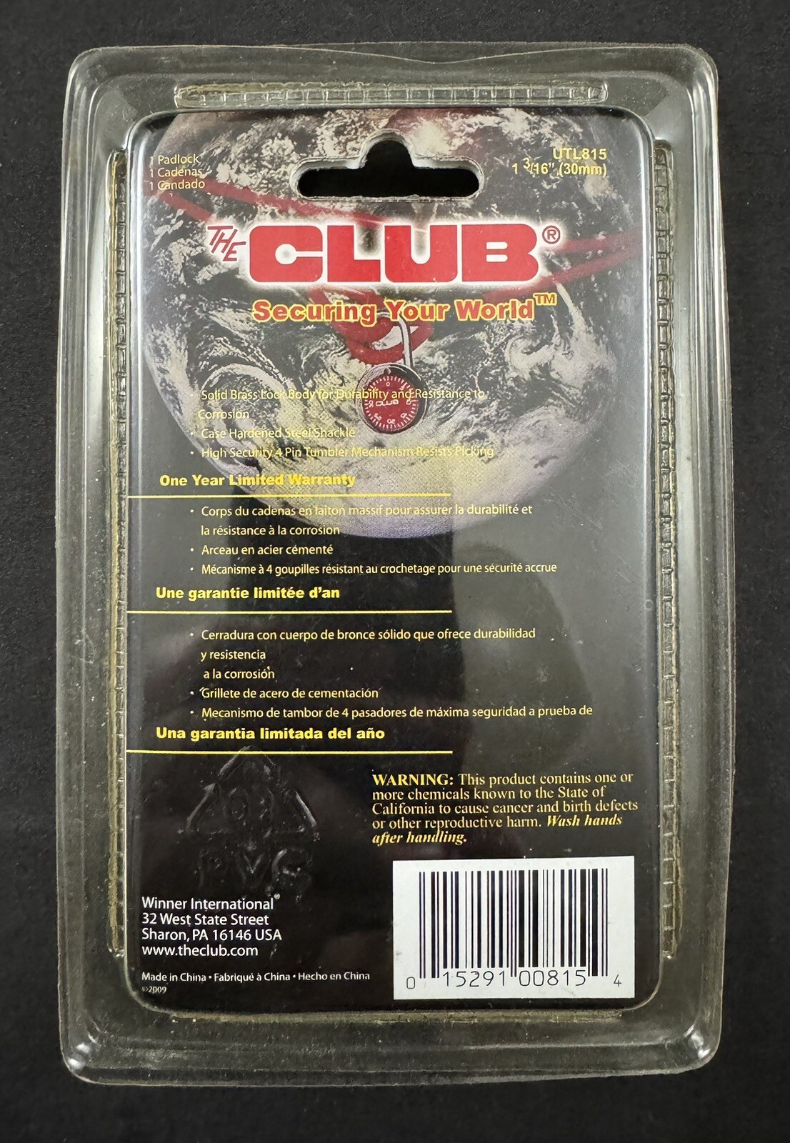 The Club Solid Brass Padlock w/ Keys UTL815