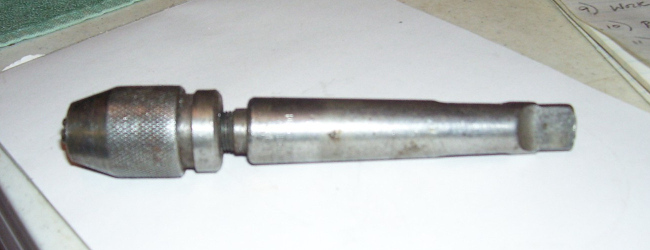 Vtg Millers Falls small drill brace chuck USA, on Union Twist Morse taper shaft