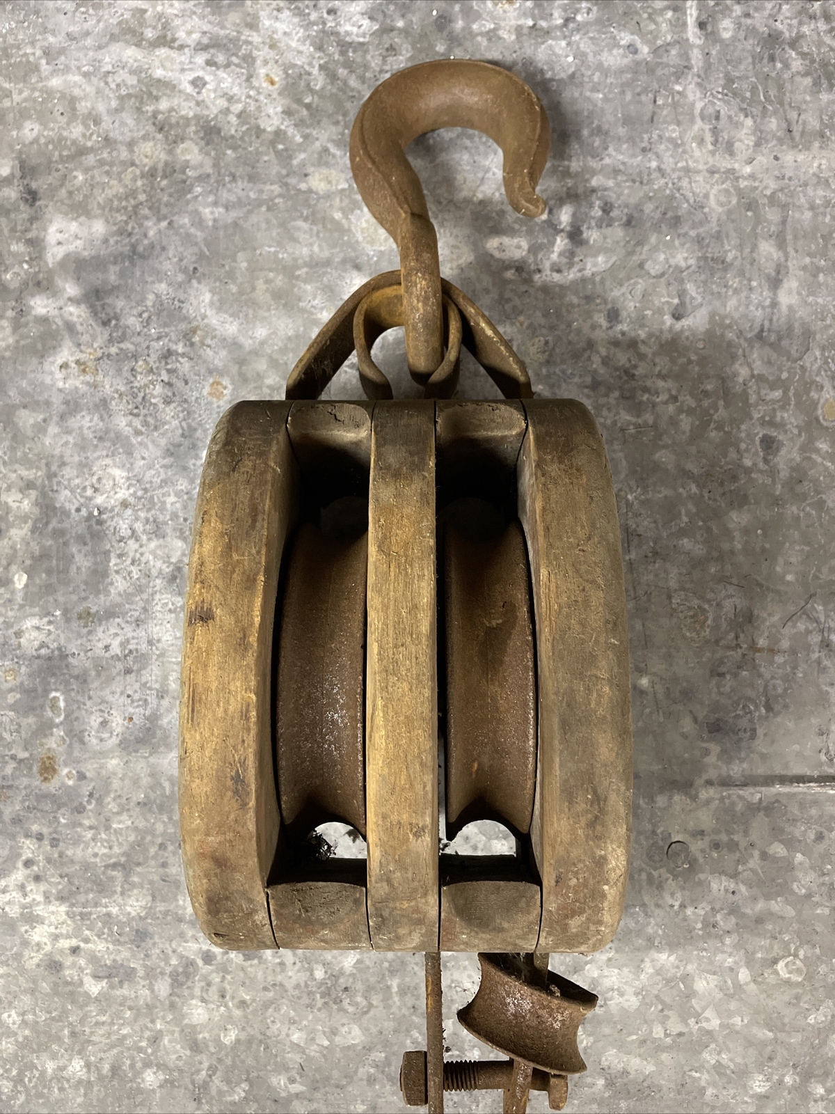 Antique Western Block Co. Large Double Pulley Block & Tackle Hoist Lockport, NY