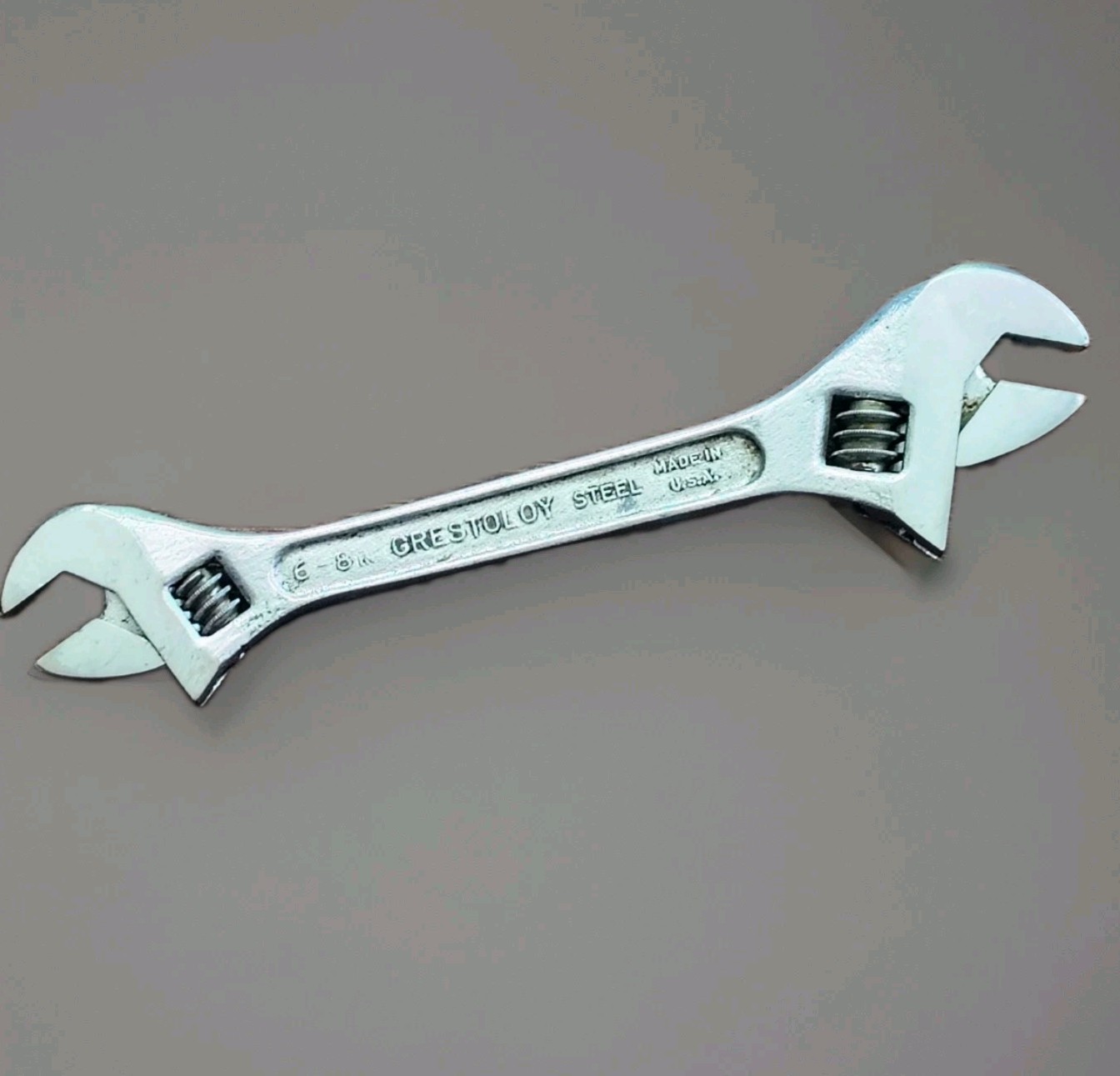Vintage Crescent Crestoloy Double Ended Adjustable Wrench 6-8″ Dogleg Made In US