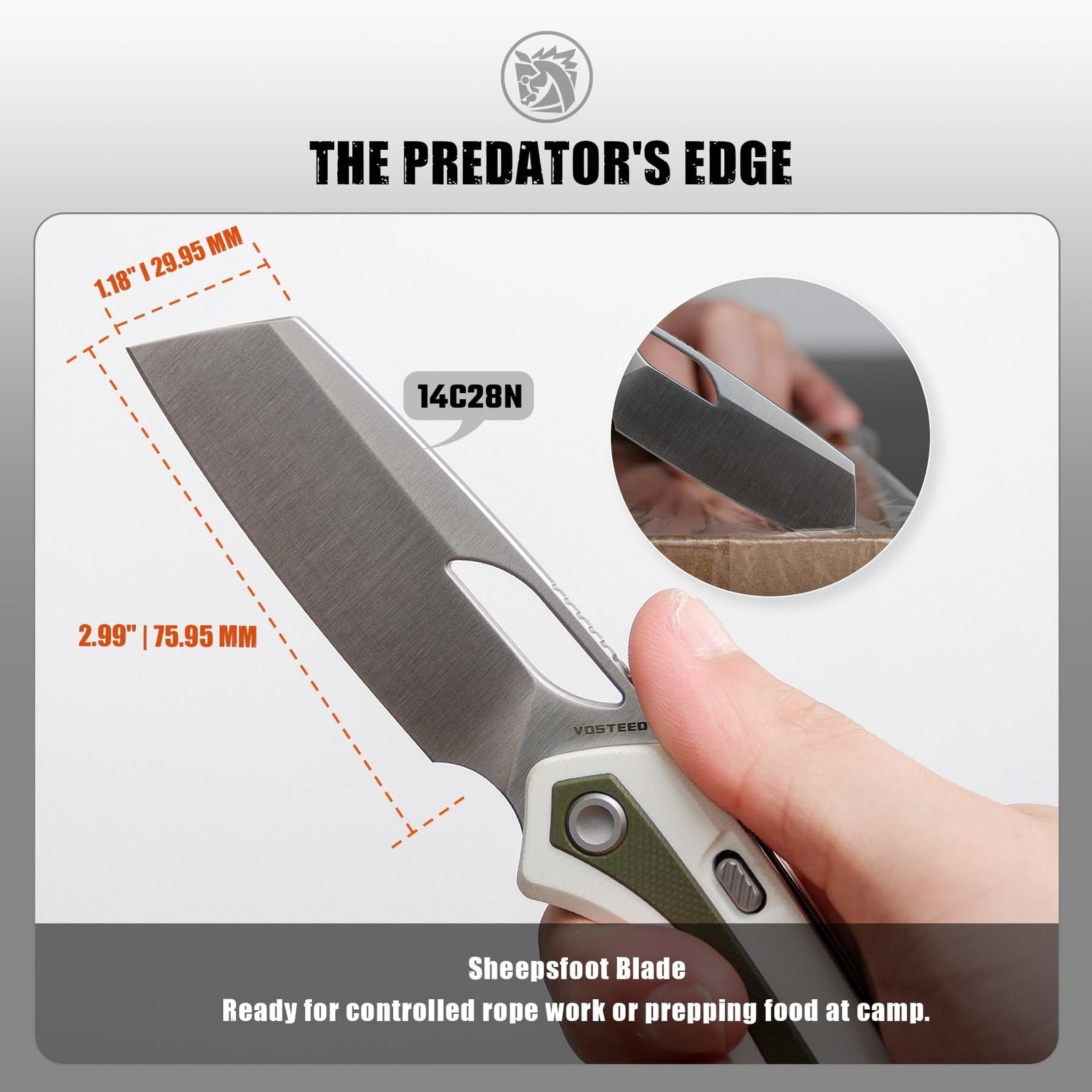 Vosteed Kroc EDC Pocket Knife – 2.99″ 14C28N Satin Blade, Sheepsfoot – Top Li…