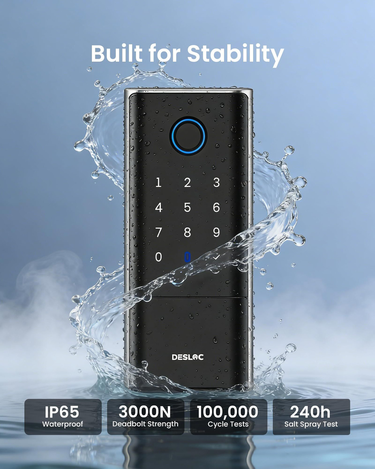 DESLOC Smart Lock K120, Fingerprint Keyless Entry Front Door Lock, WiFi Black