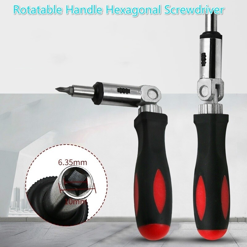 0-180 Degrees Rotatable Handle Hexagonal Screwdriver Magnetic Ratchet Household